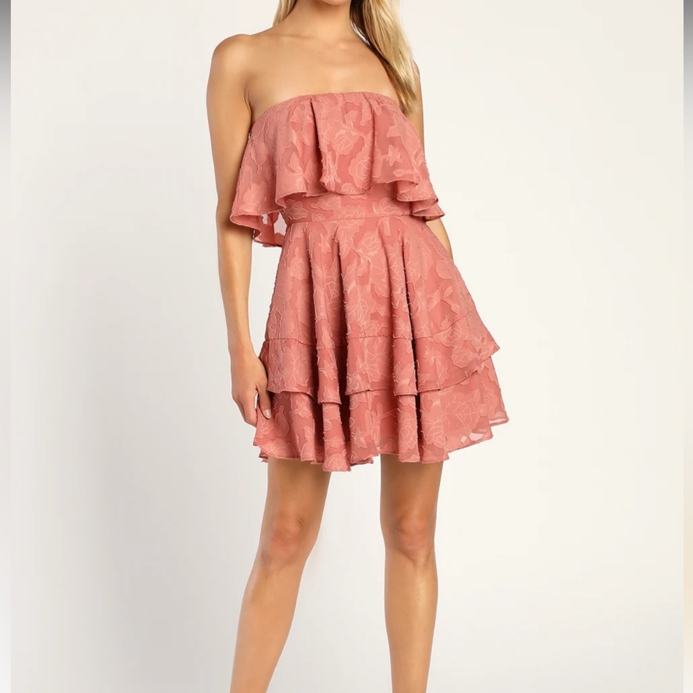 Lulu's True Lover Floral Ruffled Strapless Mini Dress FINAL PRICE (no offers)